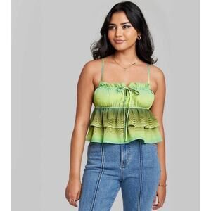 Wild Fable Tiered Ruffle Tank Top -Green Wave Print Women’s XXS NWT